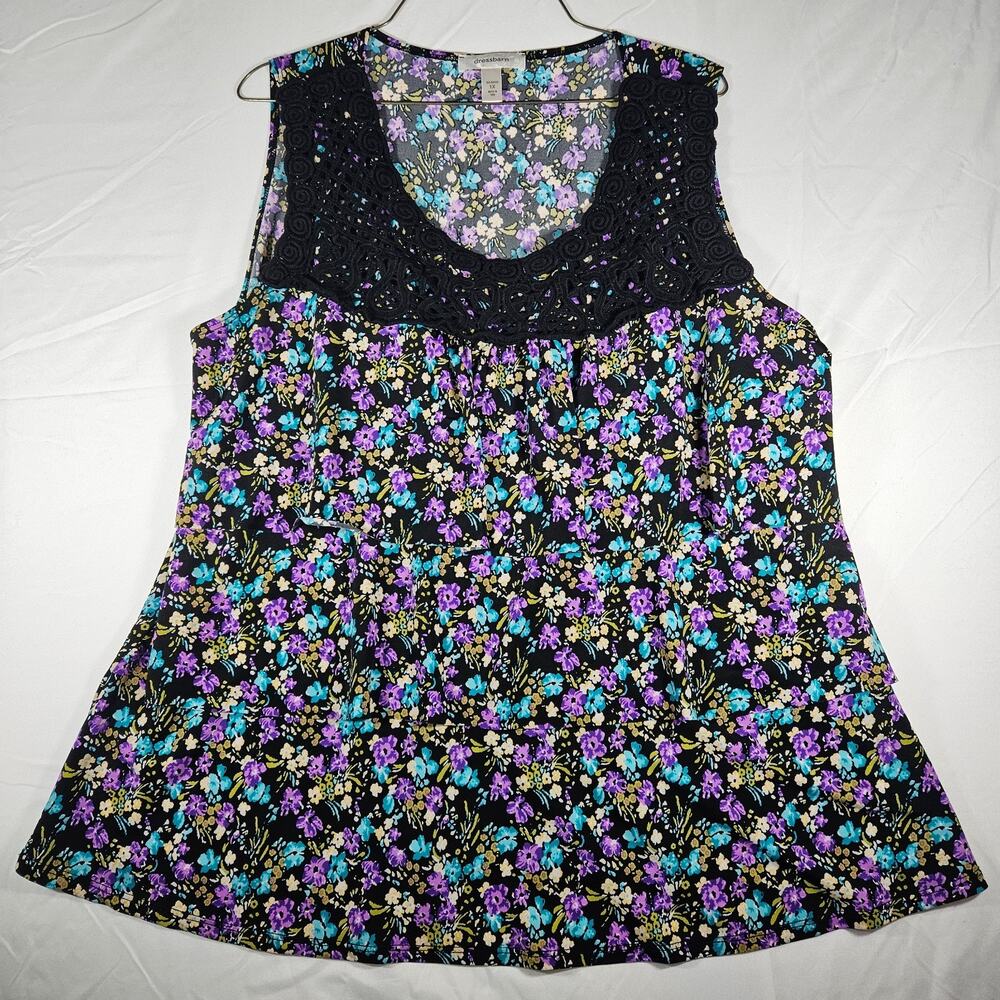 Dressbarn Floral Lace Tank Top Blouse Plus Size 1X Cottagecore Summer Coquette